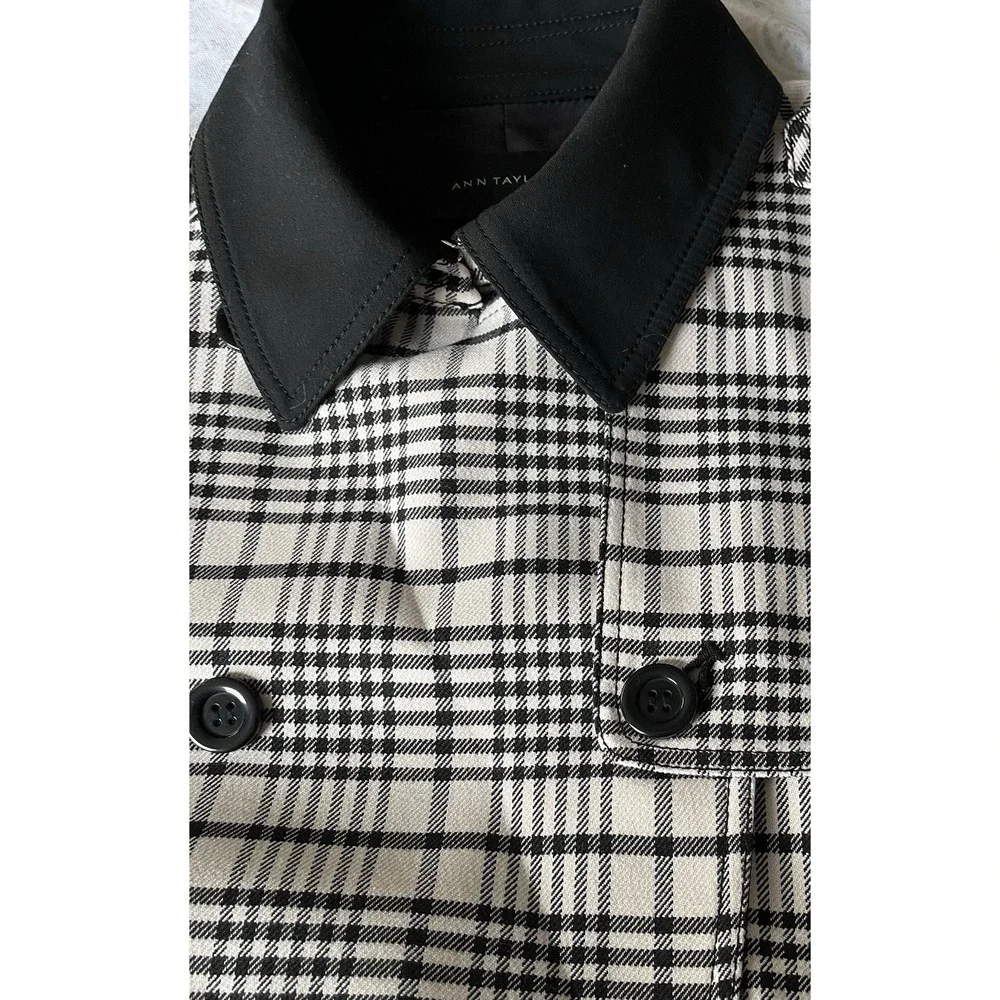 ANN TAYLOR Women's Houndstooth‎ Twill Trend Coat XL Black Beige Pocket Button Up - Picture 12 of 16